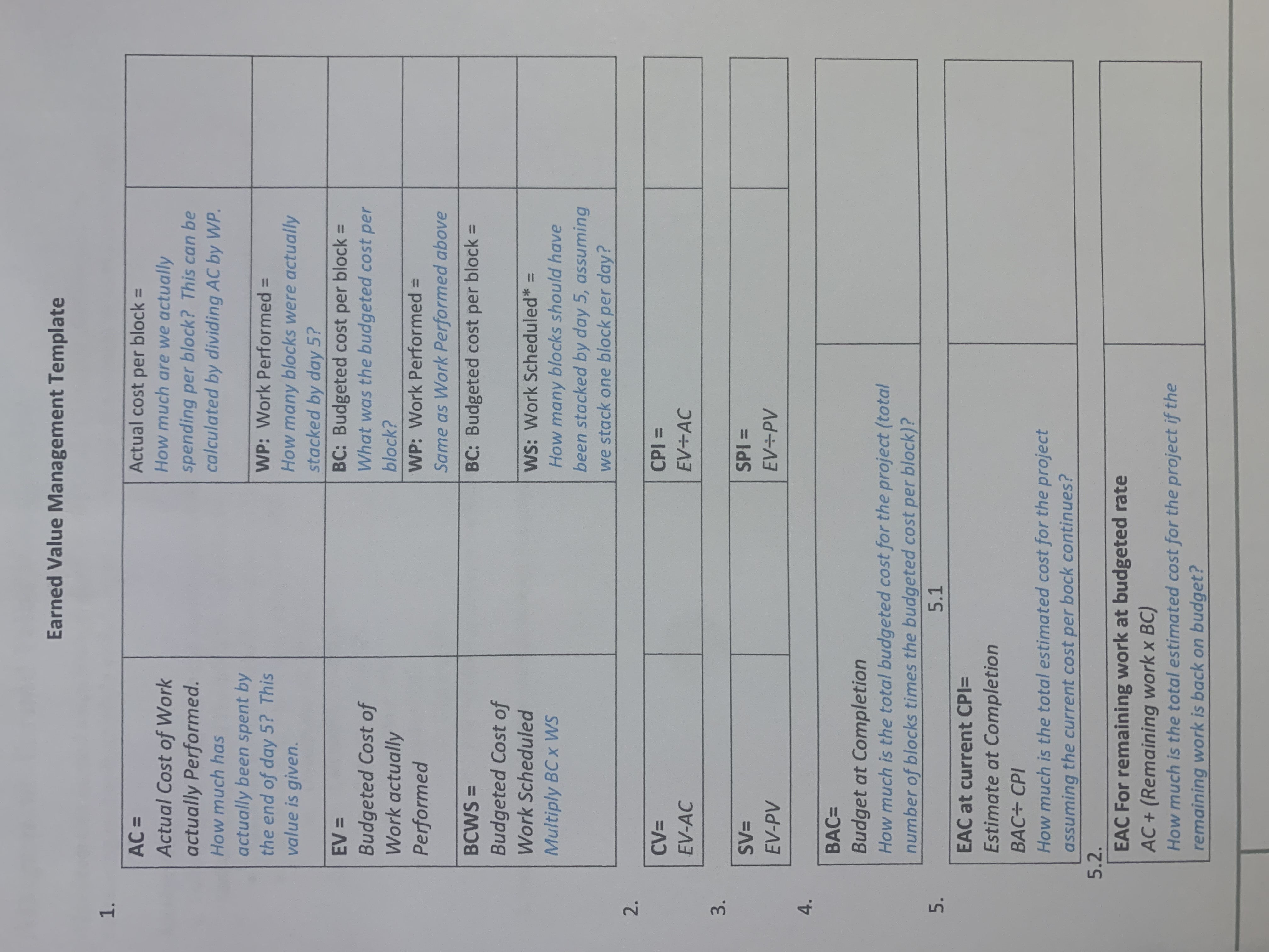  Earned Value Management Template BAC= Budget at Completion How much is