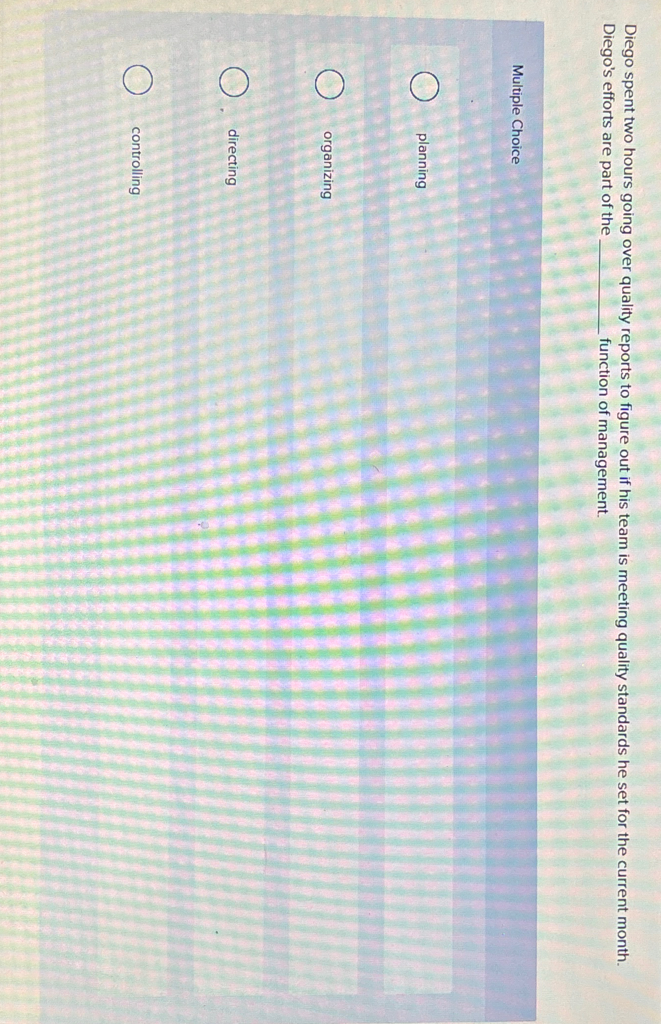  Diego spent two hours going over quality reports to figure out