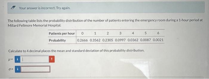  - Your answer is incorrect. Try again. The following table lists