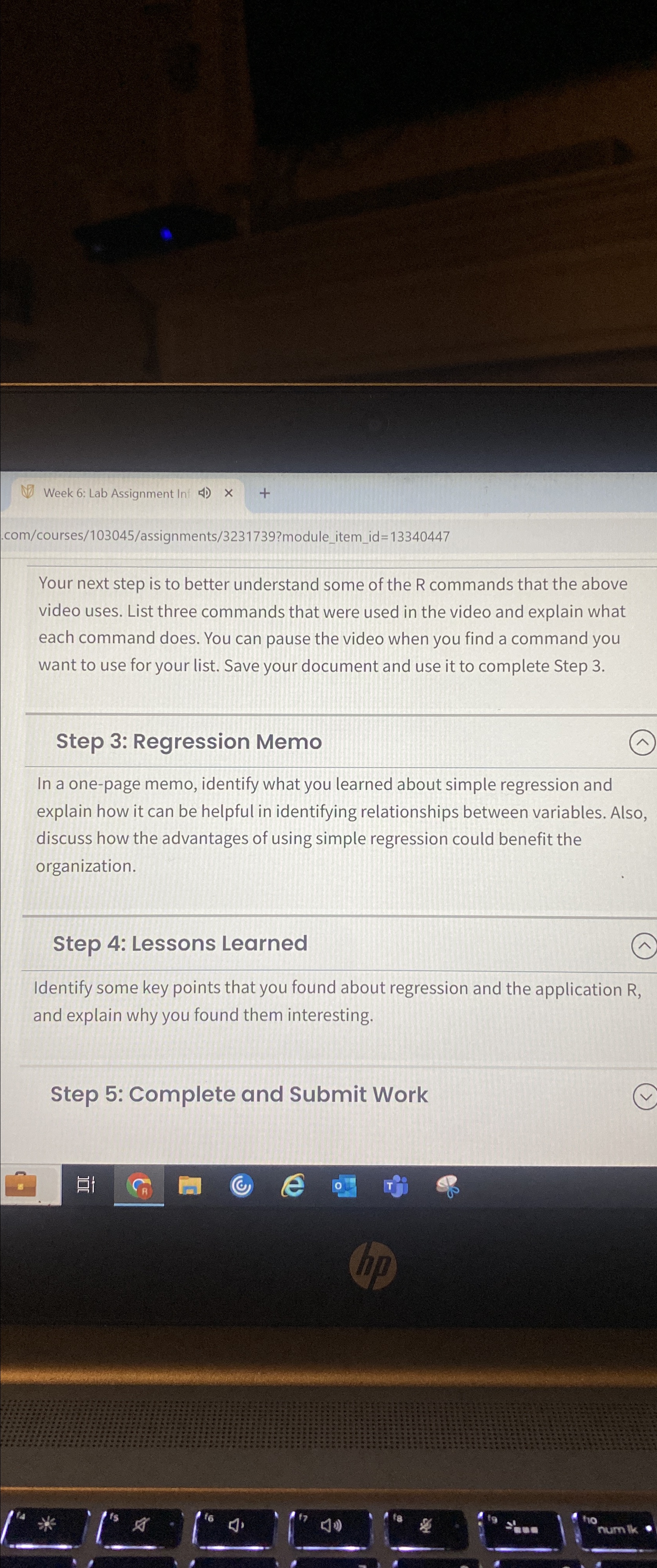  Week 6: Lab Assignment In com/courses/103045/assignments/3231739?module_item_id=13340447 Your next step is to