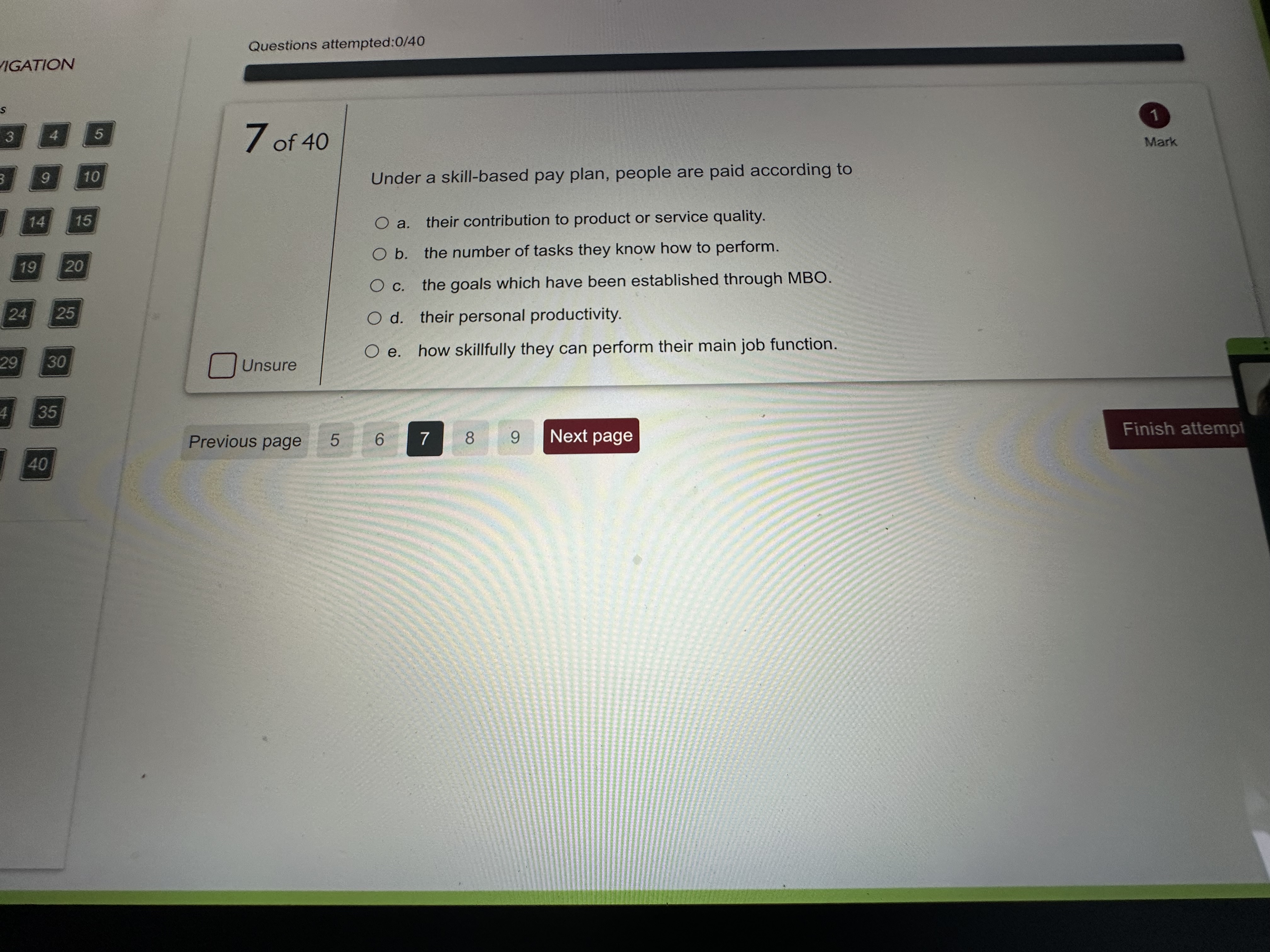  Under a skill-based pay plan, people are paid according to a.