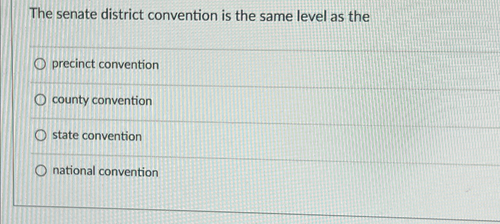  The senate district convention is the same level as the precinct