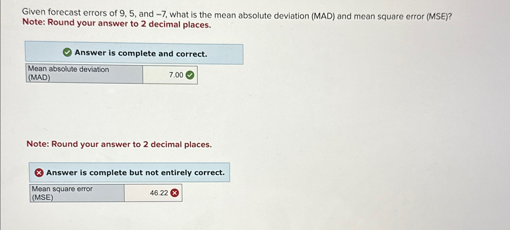  Given forecast errors of 9,5, and -7, what is the mean