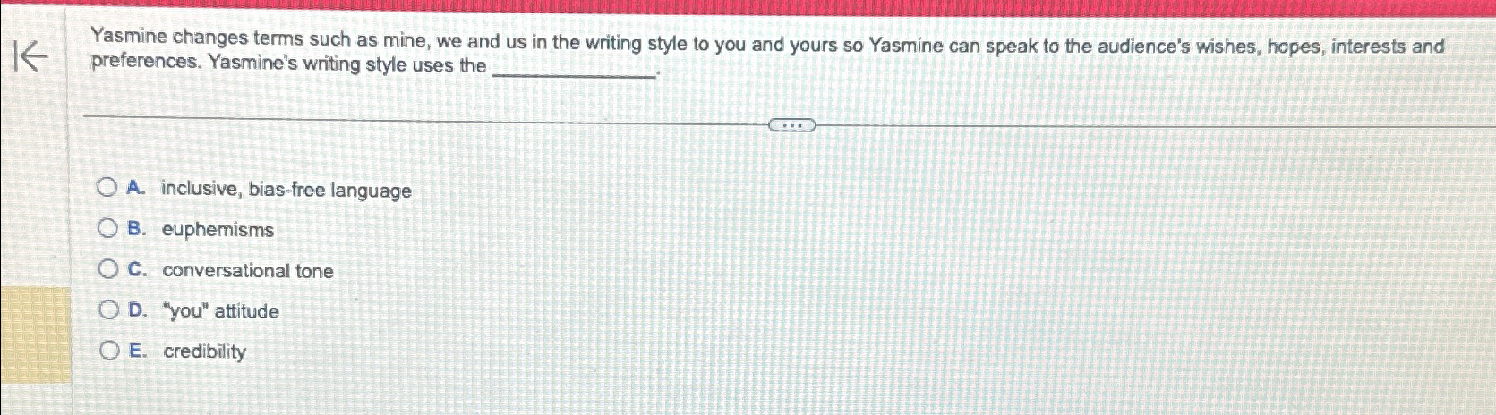  Yasmine changes terms such as mine, we and us in the