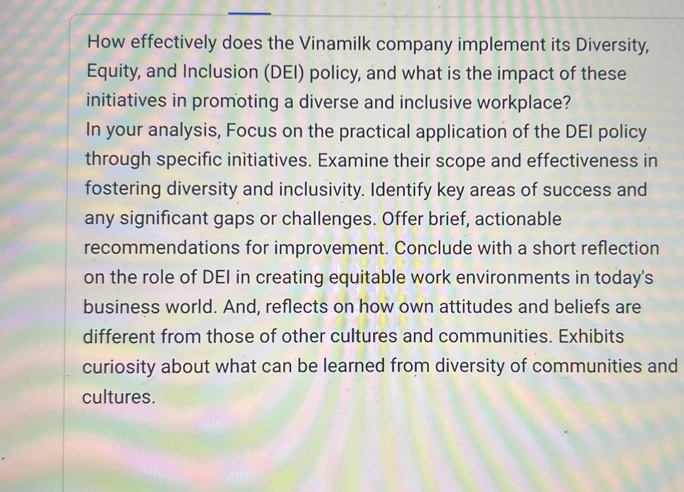  How effectively does the Vinamilk company implement its Diversity, Equity, and