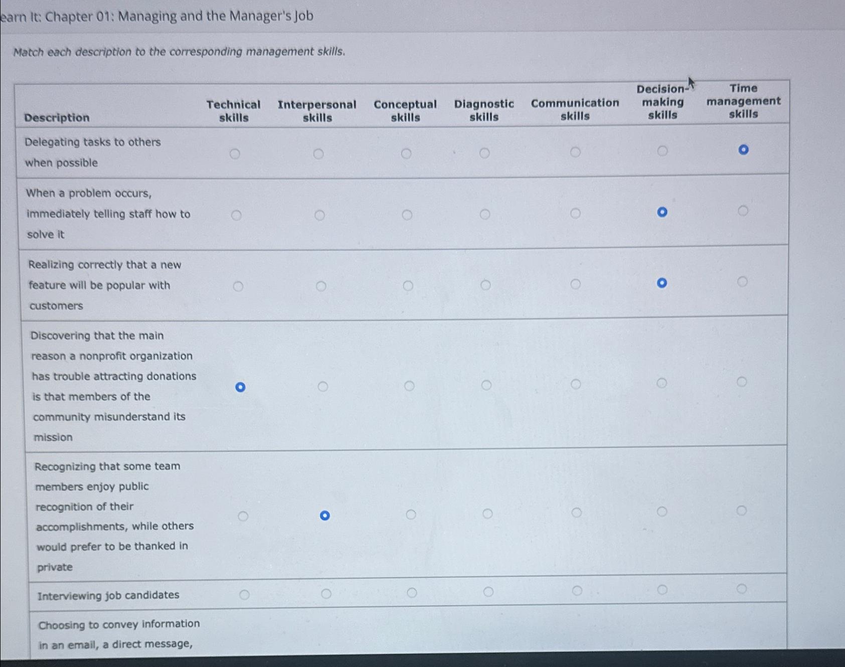  earn It: Chapter 01: Managing and the Manager's Job Match each