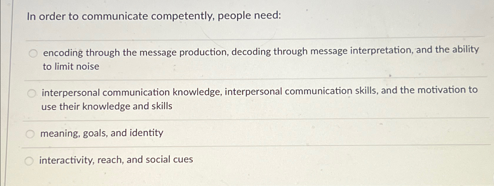  In order to communicate competently, people need: encoding through the message