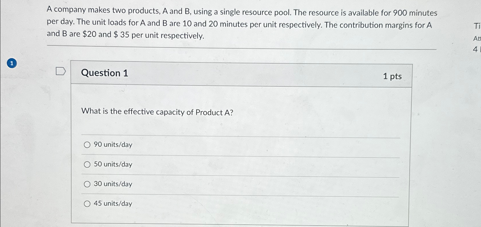  A company makes two products, A and B, using a single