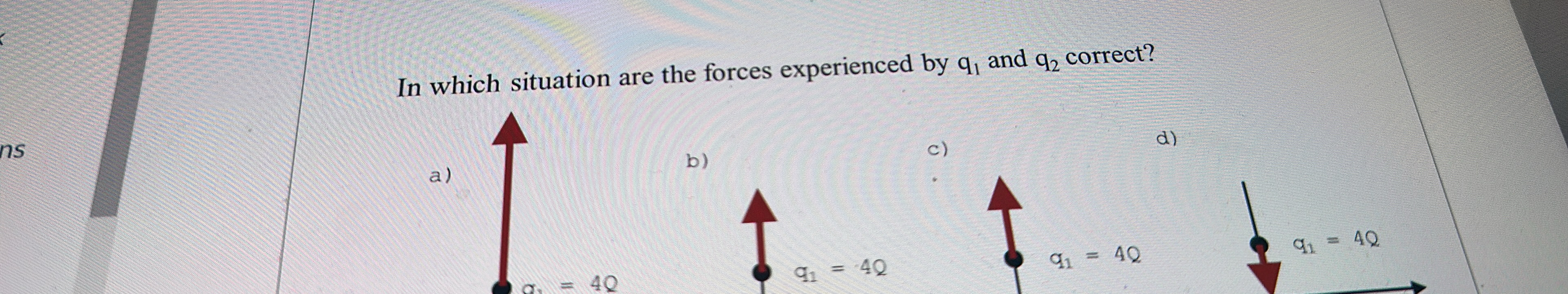 In which situation are the forces experienced by q1 and q2