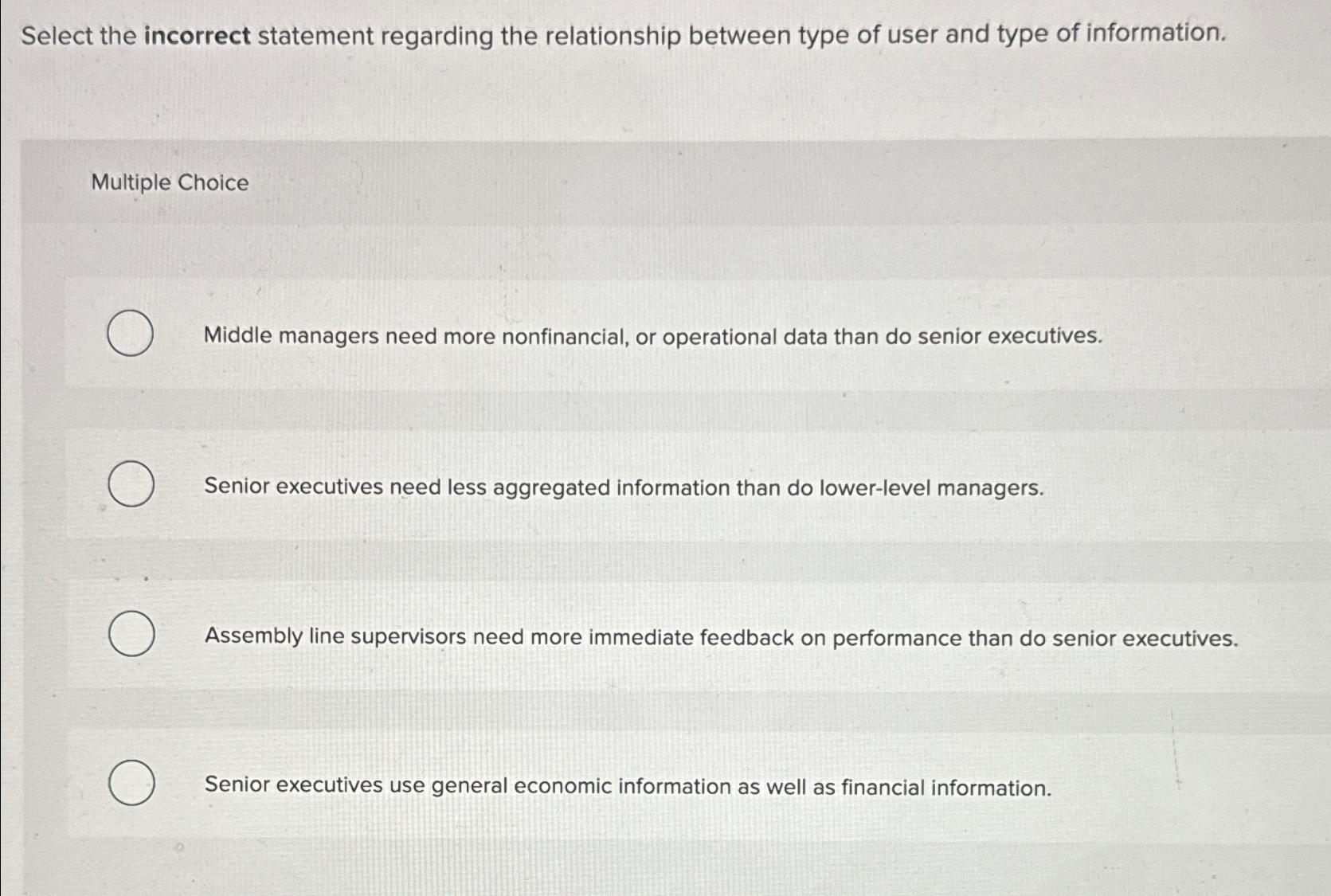  Select the incorrect statement regarding the relationship between type of user
