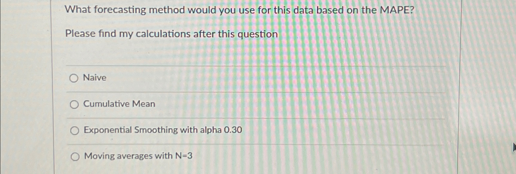  What forecasting method would you use for this data based on