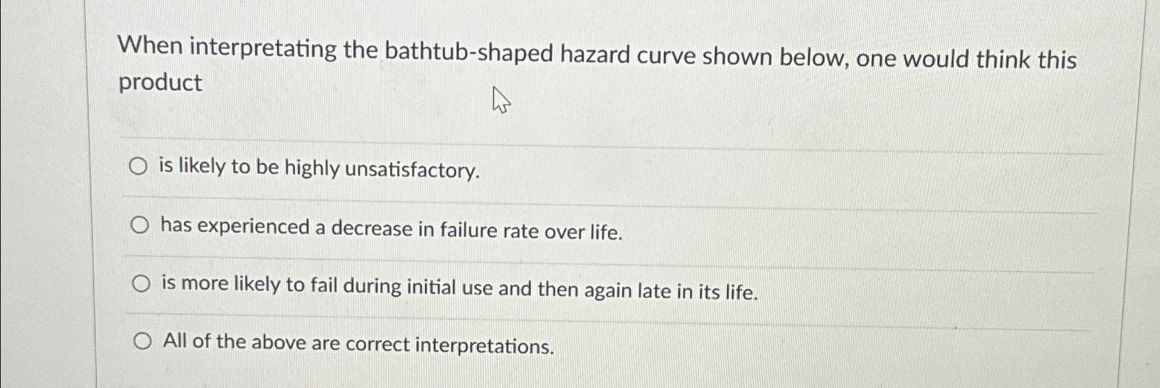  When interpretating the bathtub-shaped hazard curve shown below, one would think