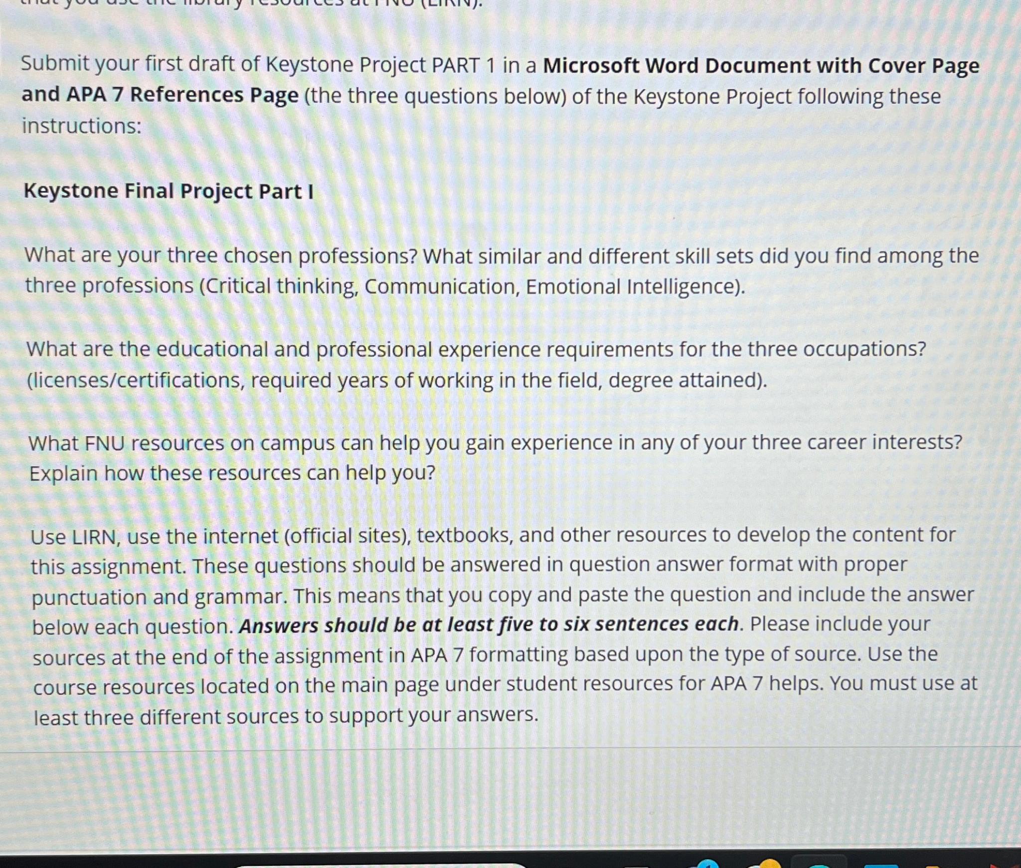  Submit your first draft of Keystone Project PART 1 in a