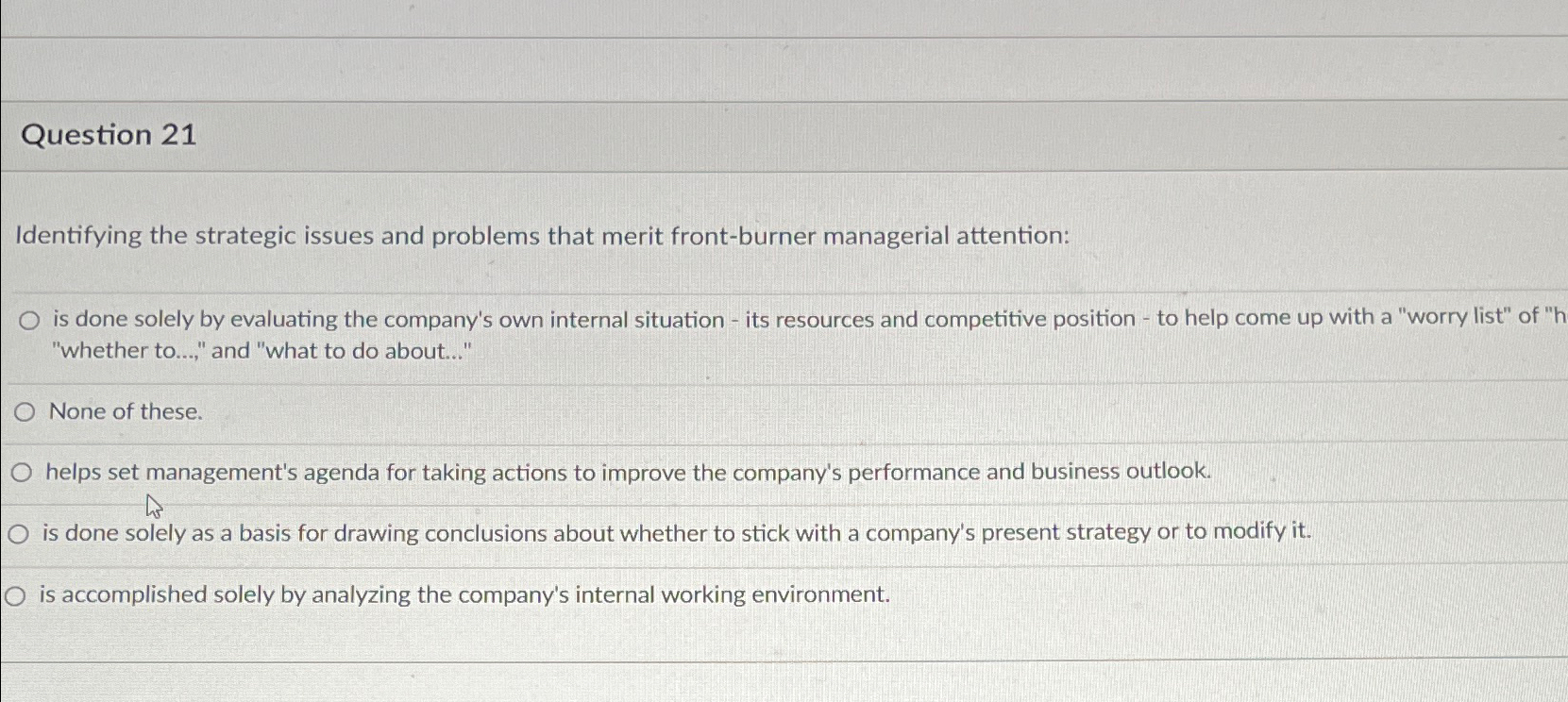 Question 21 Identifying the strategic issues and problems that merit front-burner