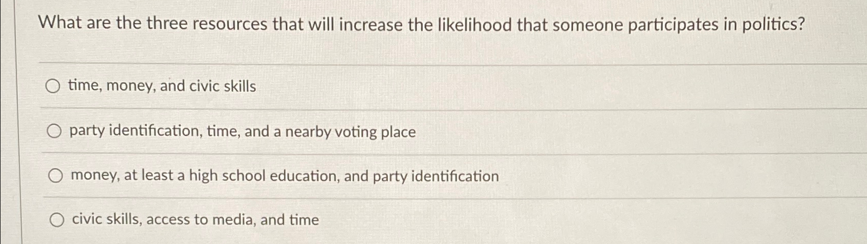  What are the three resources that will increase the likelihood that