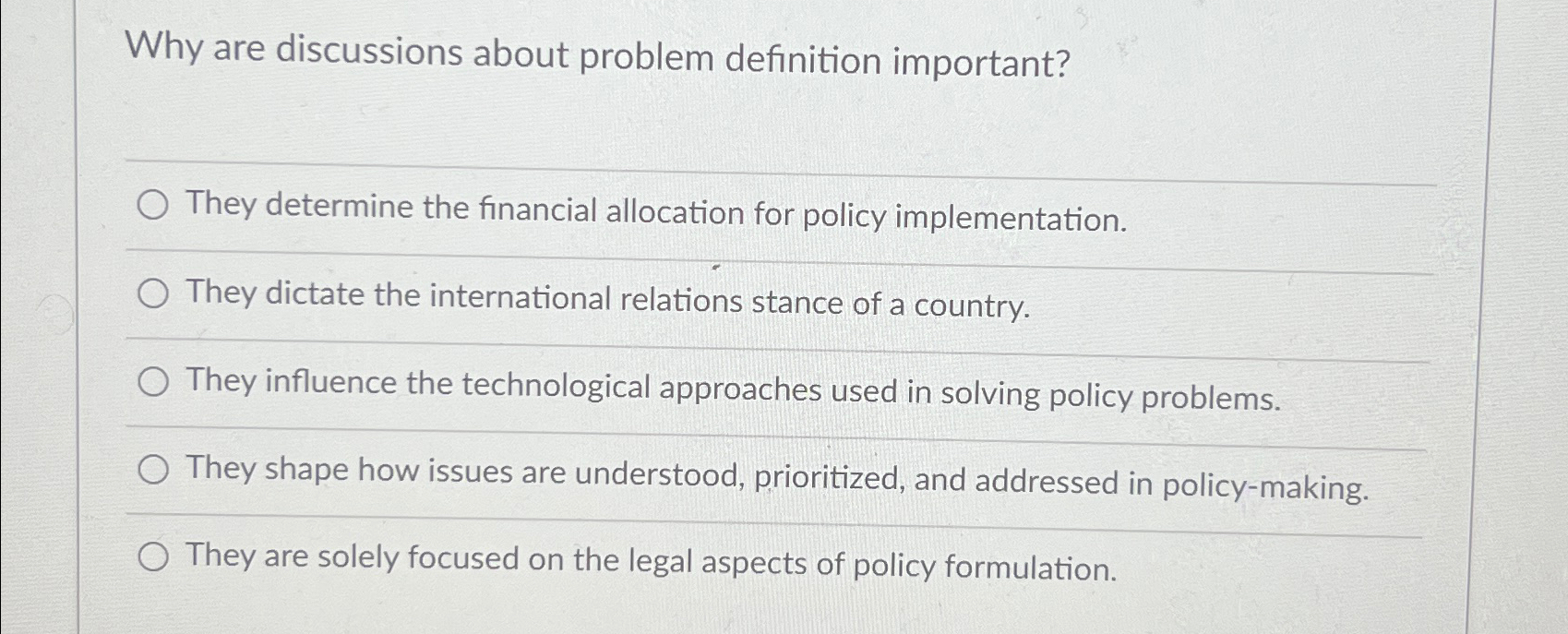  Why are discussions about problem definition important? They determine the financial