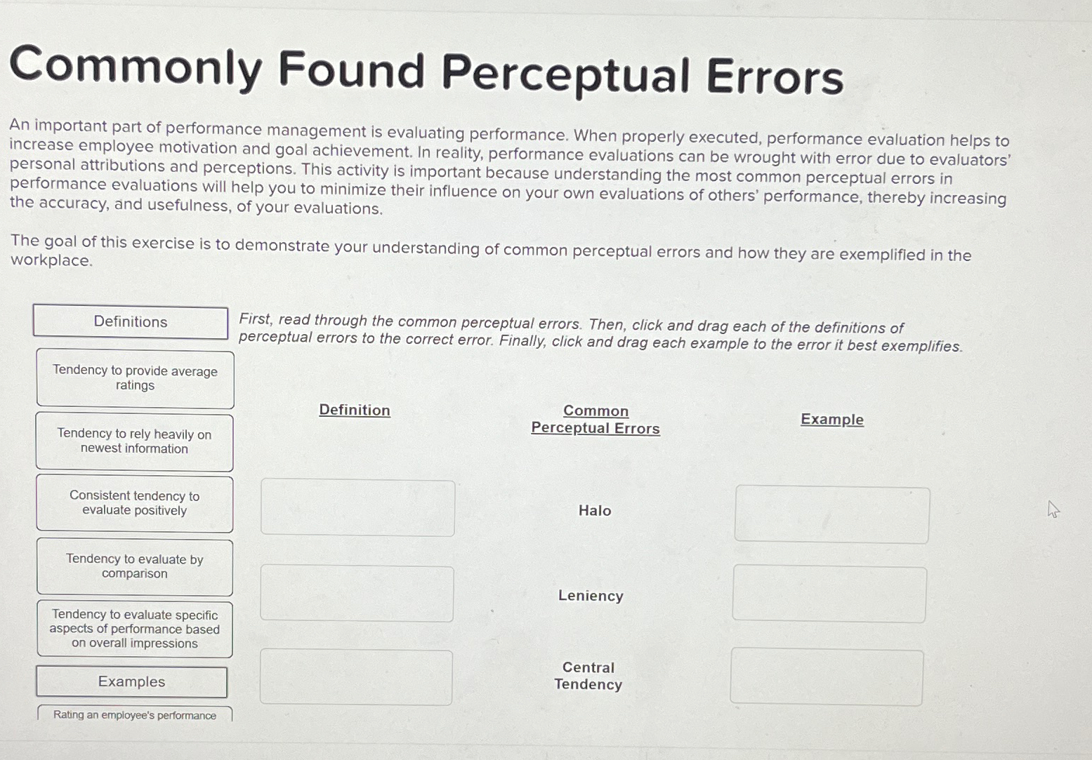  Commonly Found Perceptual Errors An important part of performance management is