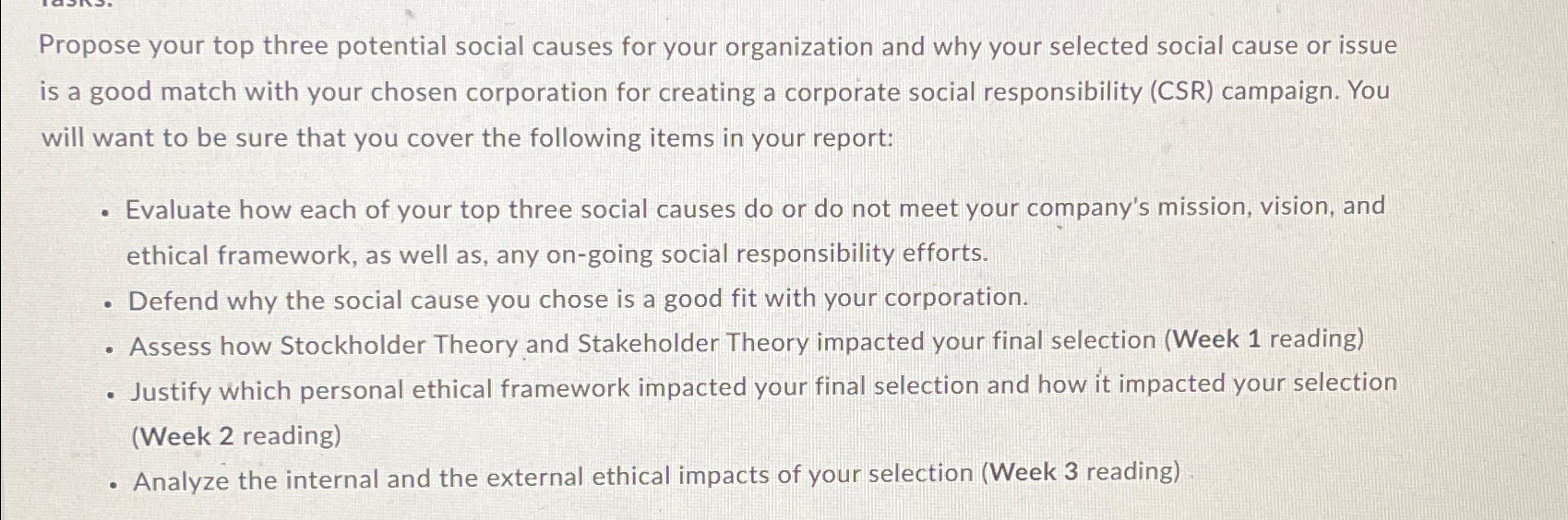  Propose your top three potential social causes for your organization and