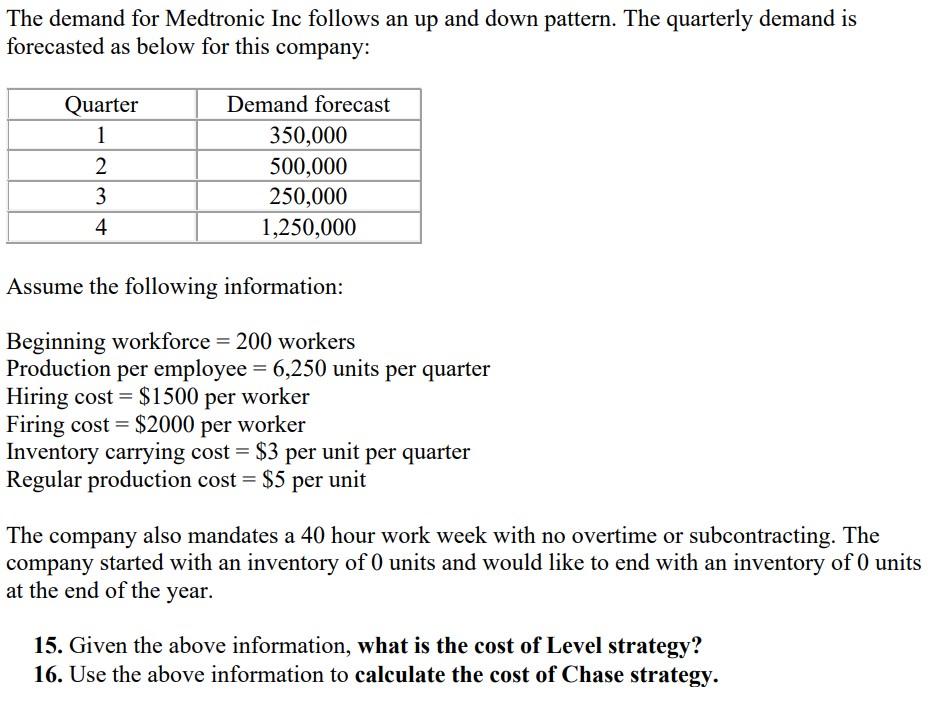 Aggregate planning : Please answer all bolded questions and show work! The