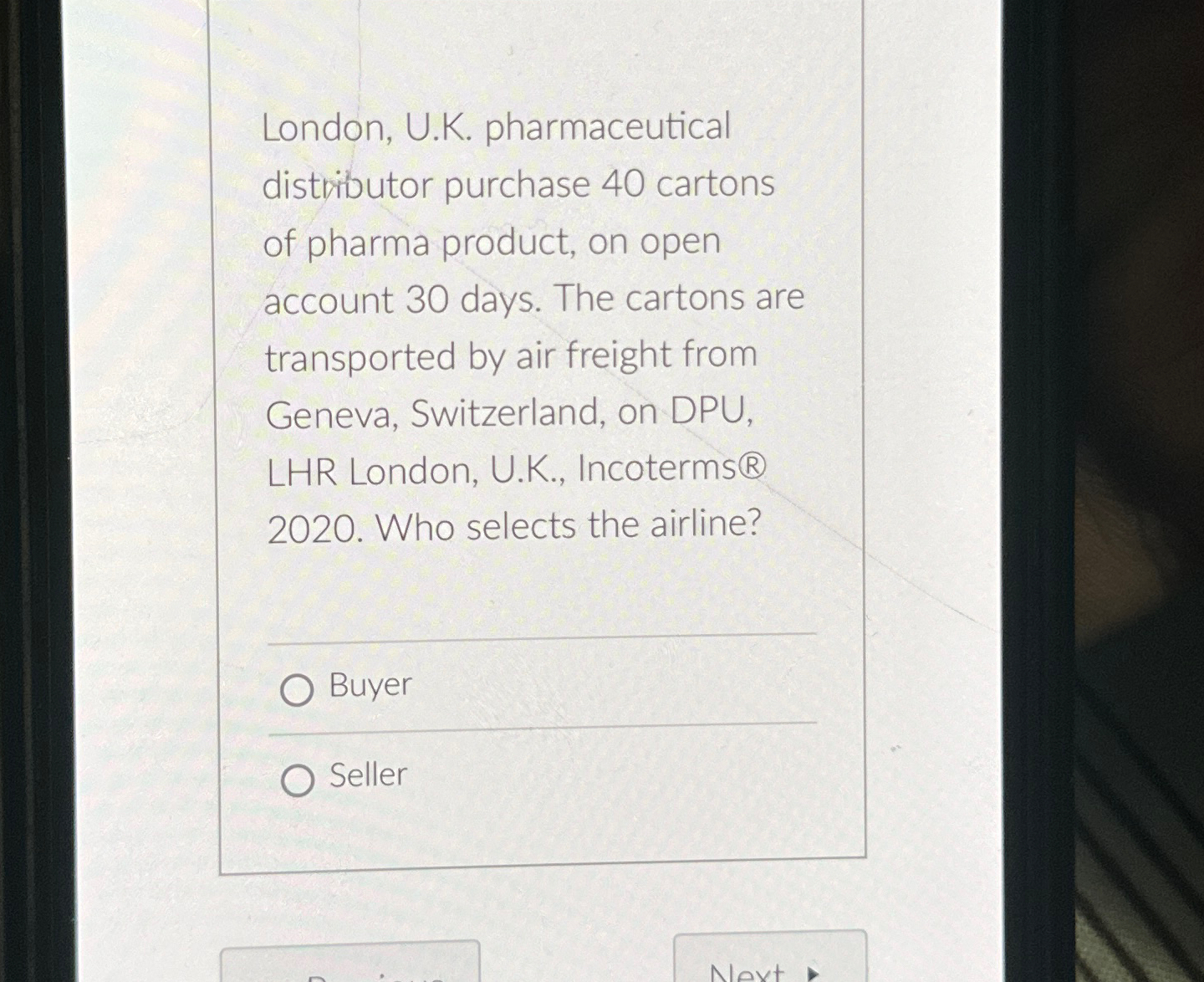  London, U.K. pharmaceutical distributor purchase 40 cartons of pharma product, on