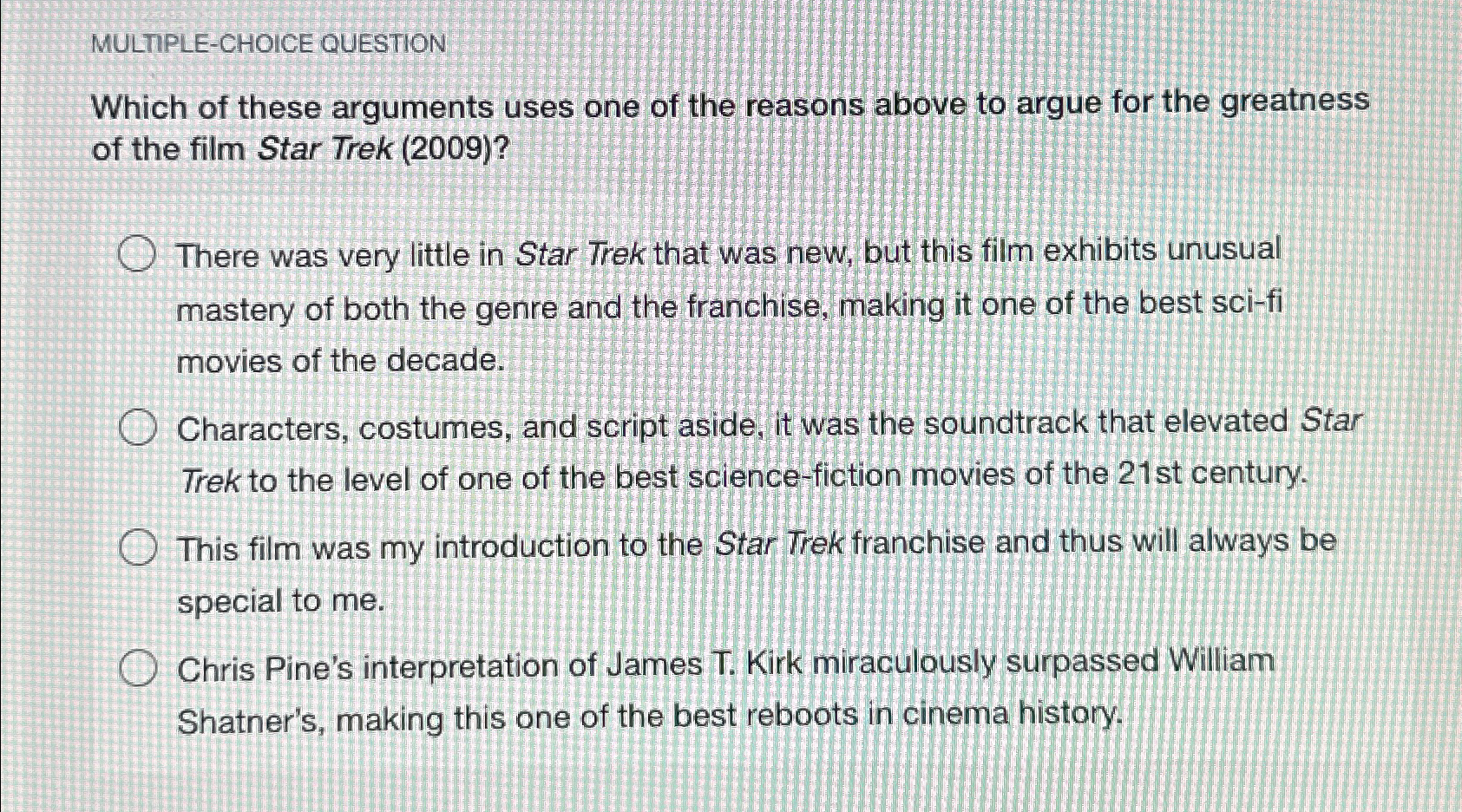  MULTIPLE-CHOICE QUESTION Which of these arguments uses one of the reasons