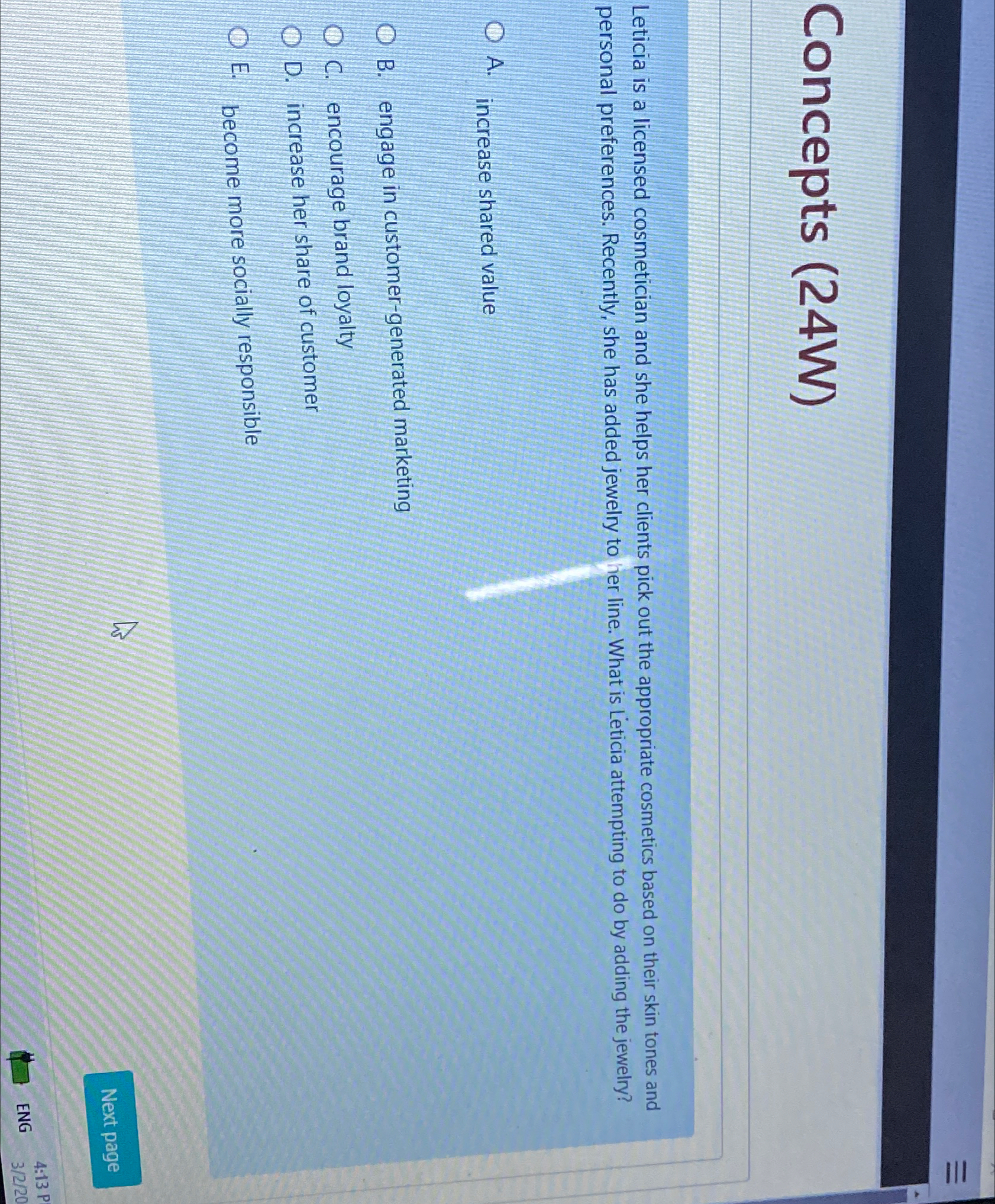  Concepts (24W) Leticia is a licensed cosmetician and she helps her