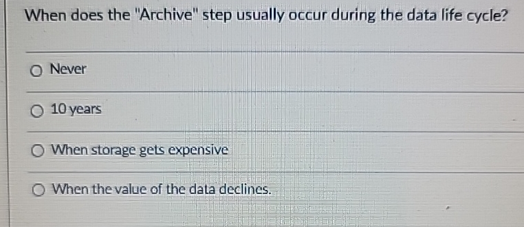  When does the "Archive" step usually occur during the data life