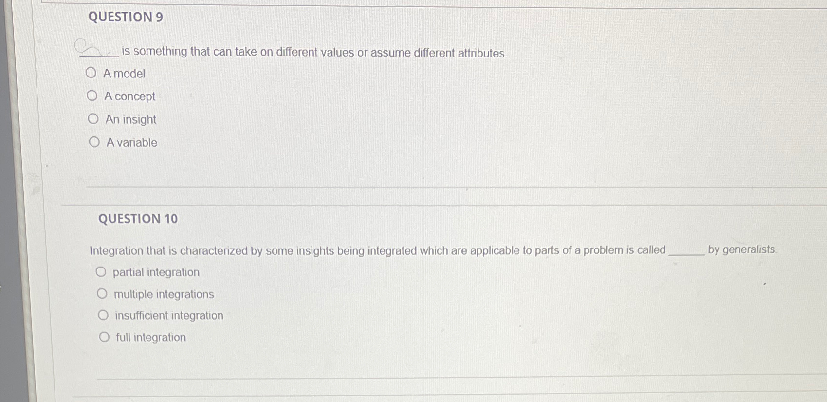  QUESTION 9 is something that can take on different values or