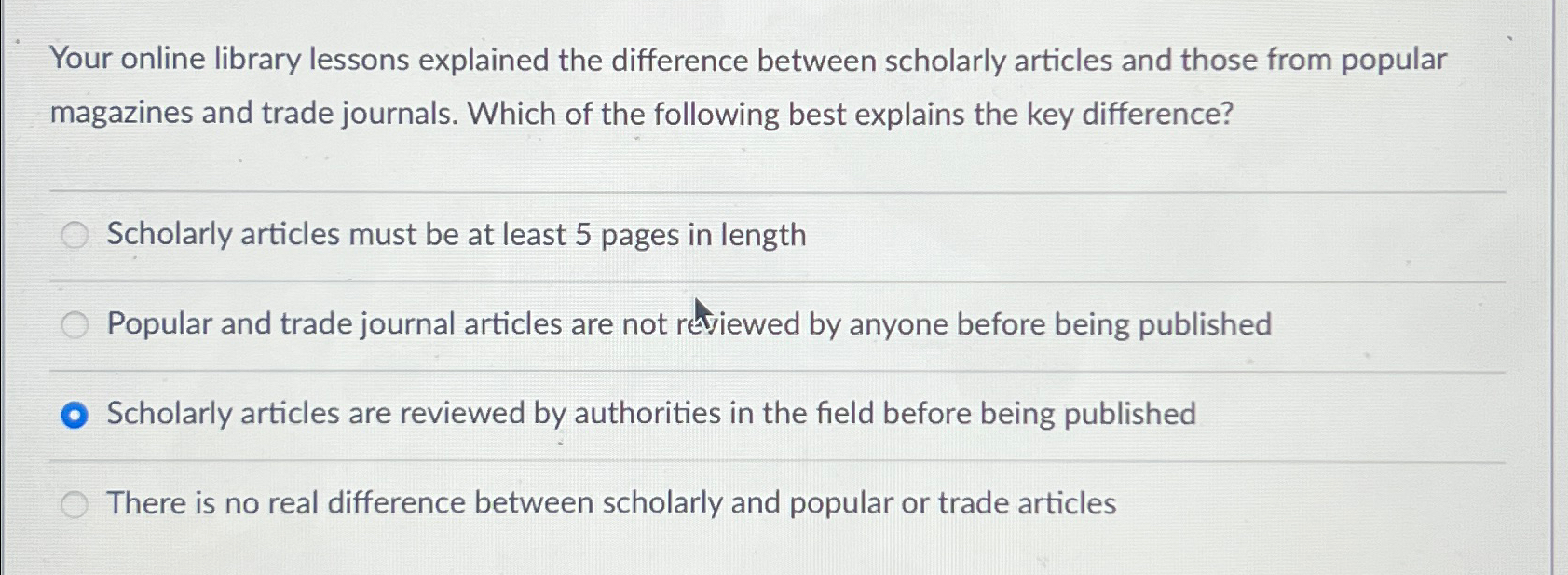  Your online library lessons explained the difference between scholarly articles and