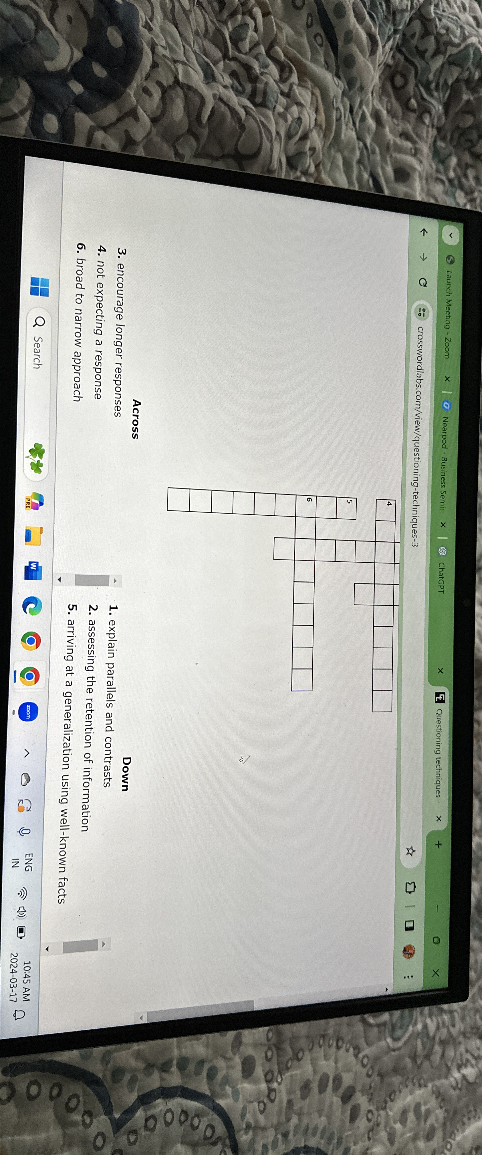  Across 3. encourage longer responses 4. not expecting a response 6.
