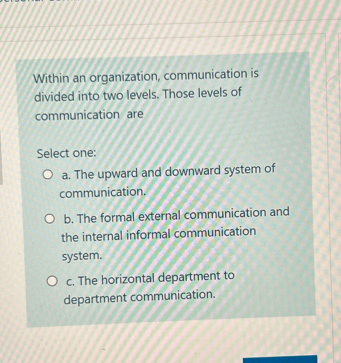  Within an organization, communication is divided into two levels. Those levels