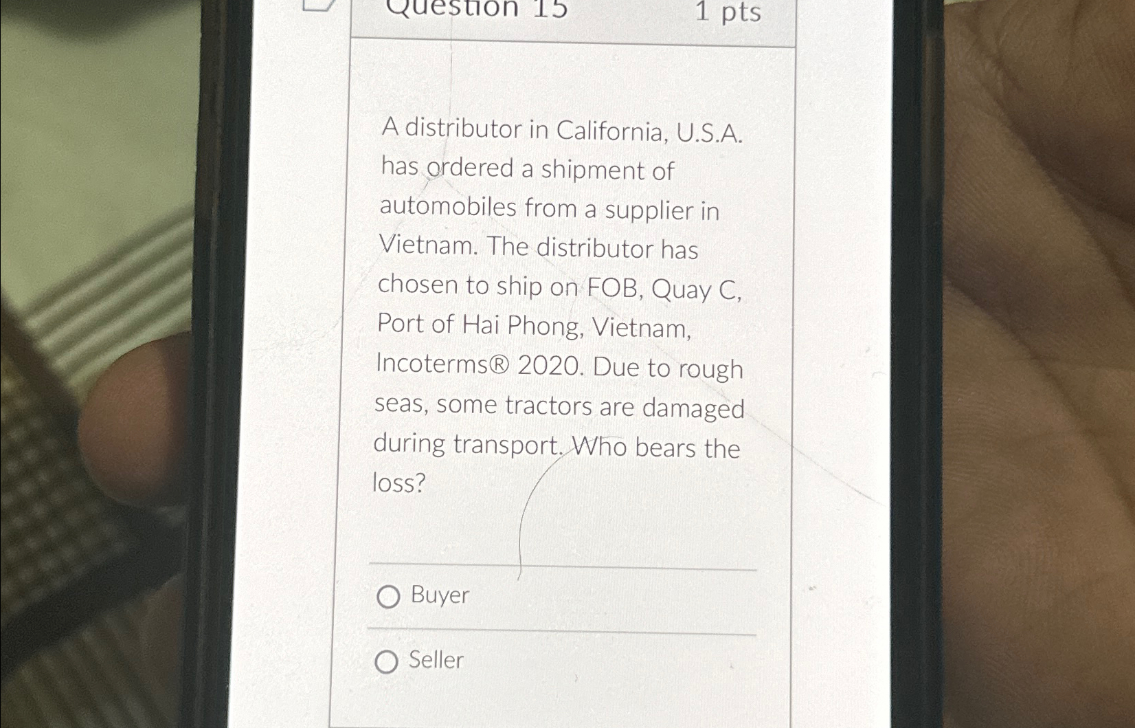  A distributor in California, U.S.A. has ordered a shipment of automobiles
