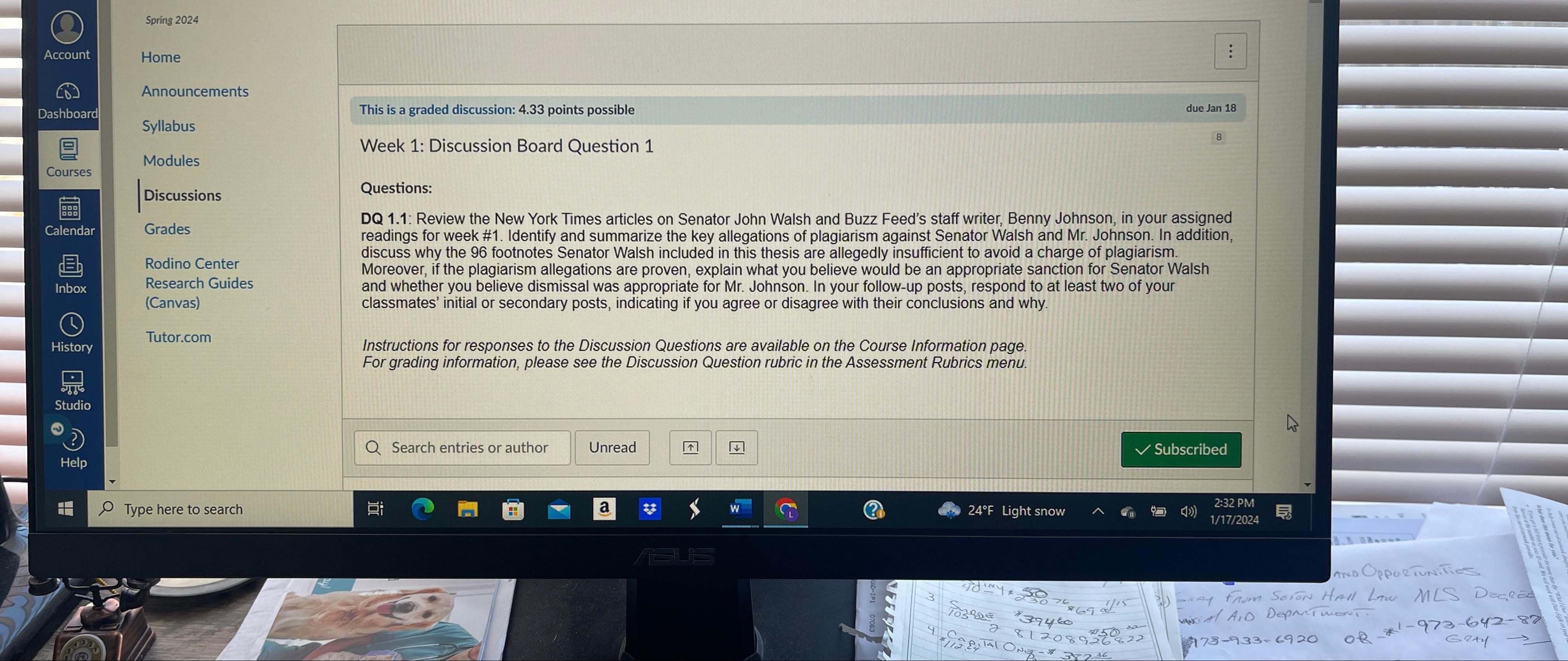  Spring 2024 Home Announcements Syllabus Modules Discussions Grades Rodino Center Research