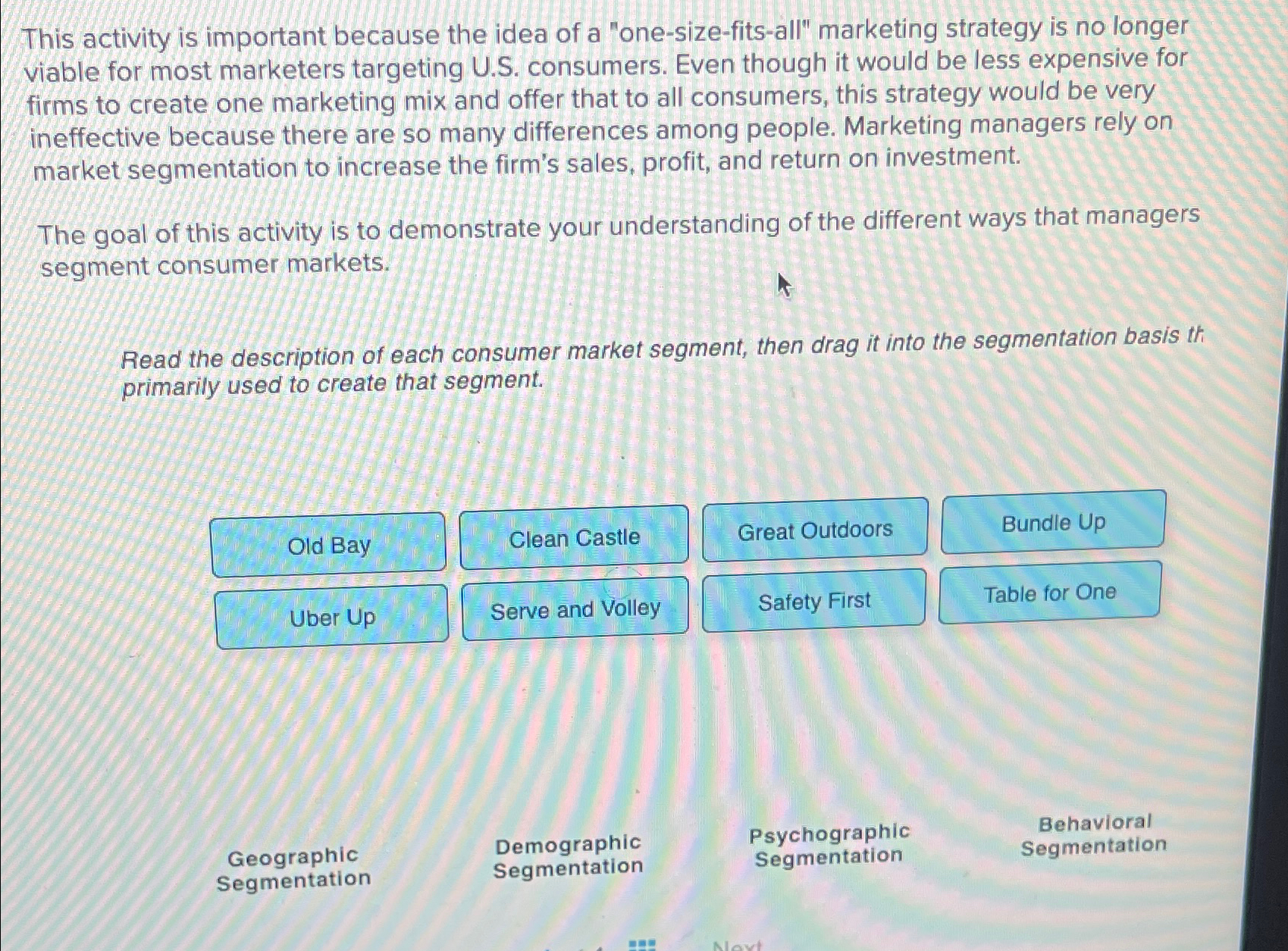  This activity is important because the idea of a "one-size-fits-all" marketing