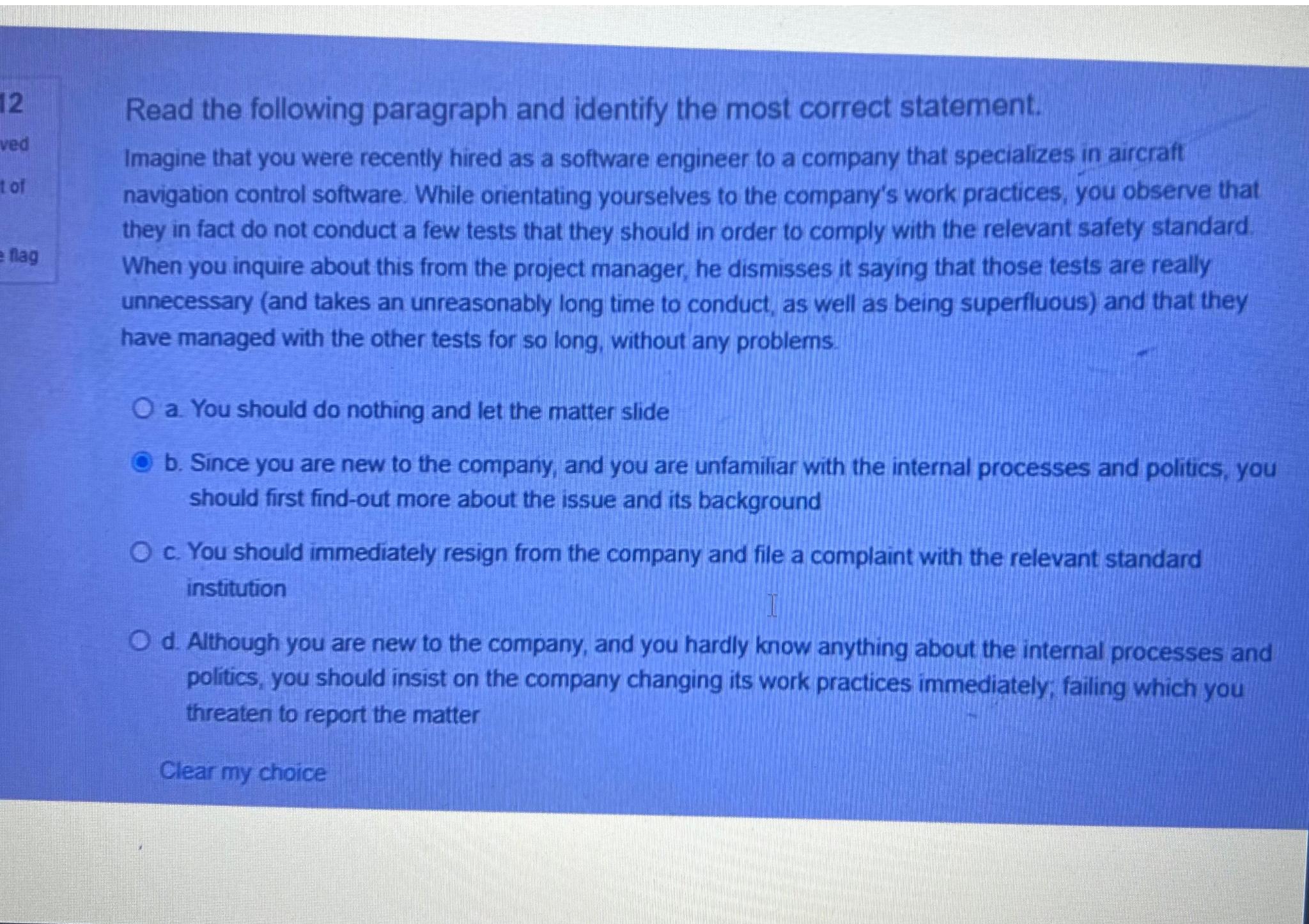  Read the following paragraph and identify the most correct statement. Imagine