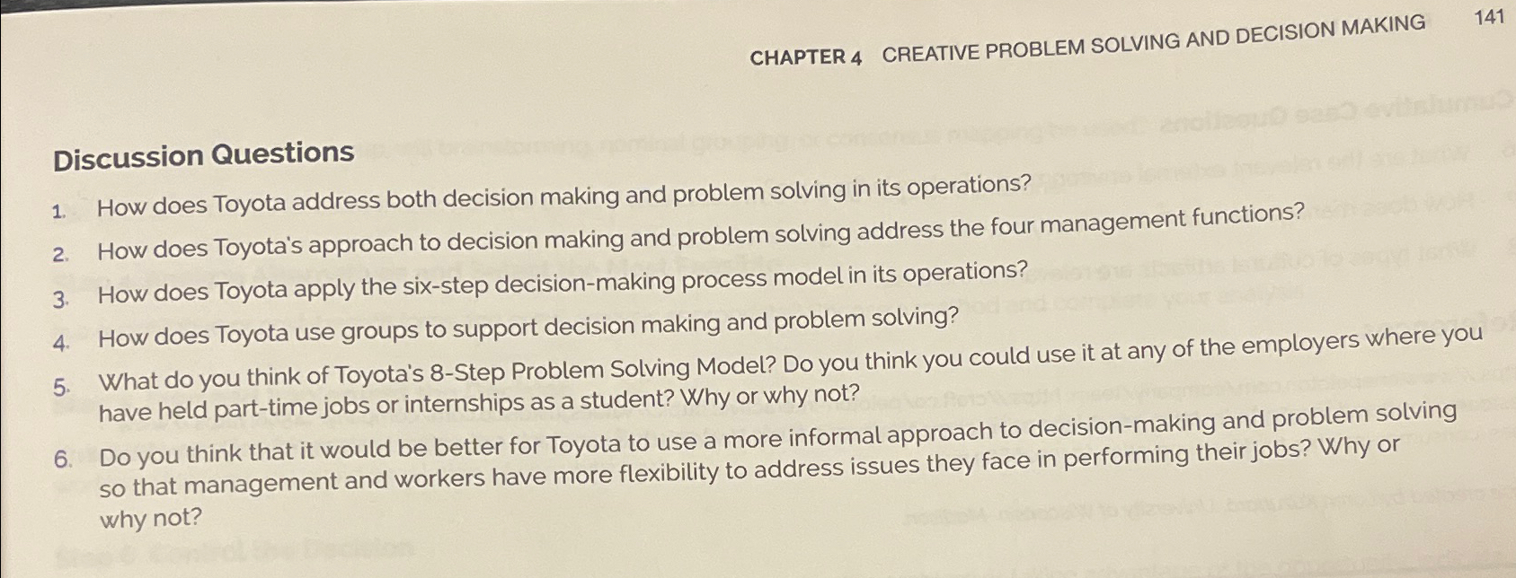  CHAPTER 4 CREATIVE PROBLEM SOLVING AND DECISION MAKING 141 Discussion Questions
