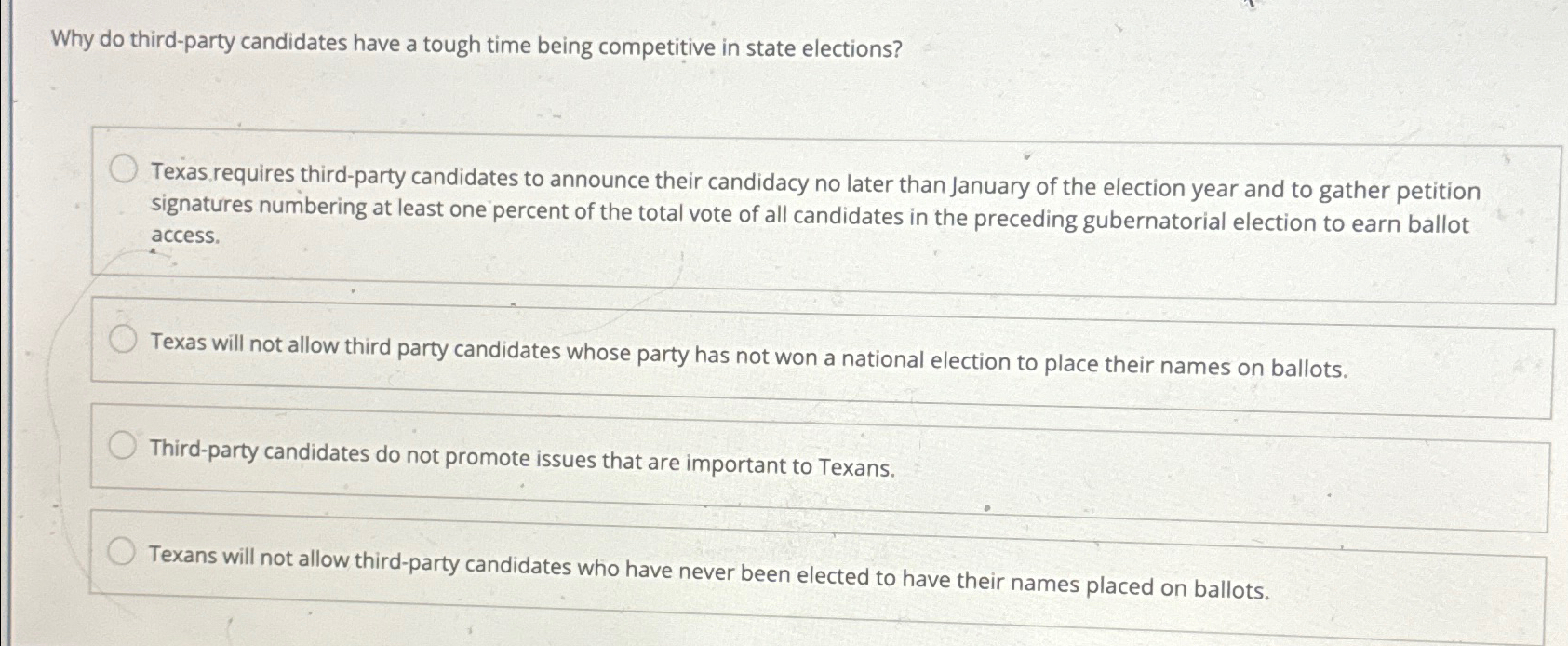  Why do third-party candidates have a tough time being competitive in