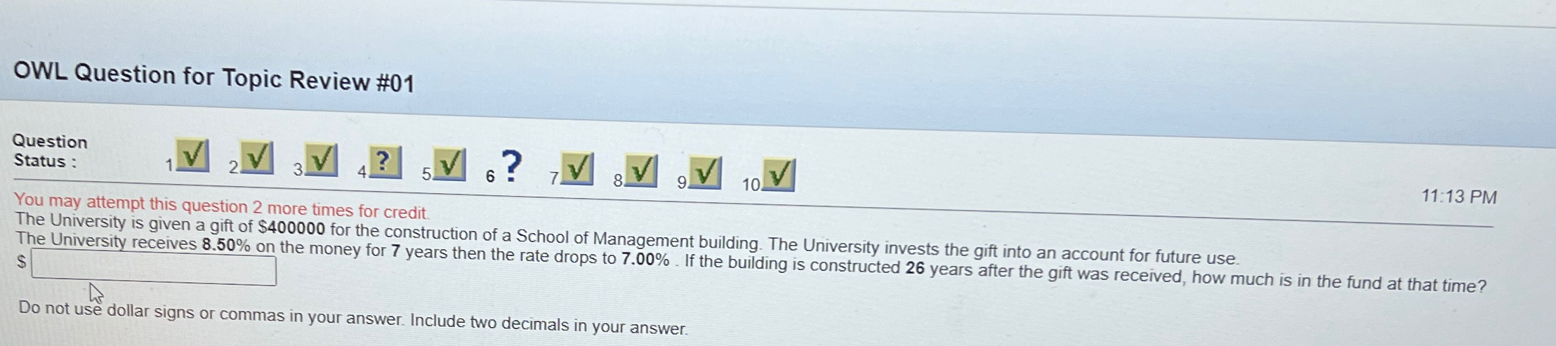  OWL Question for Topic Review #01 Qu Sta You may attempt