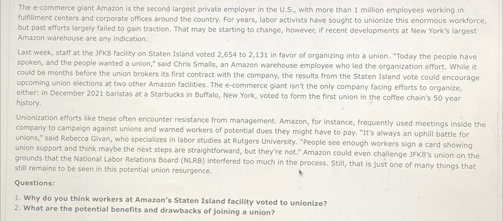  The e-commerce giant Amazon is the second largest private employer in