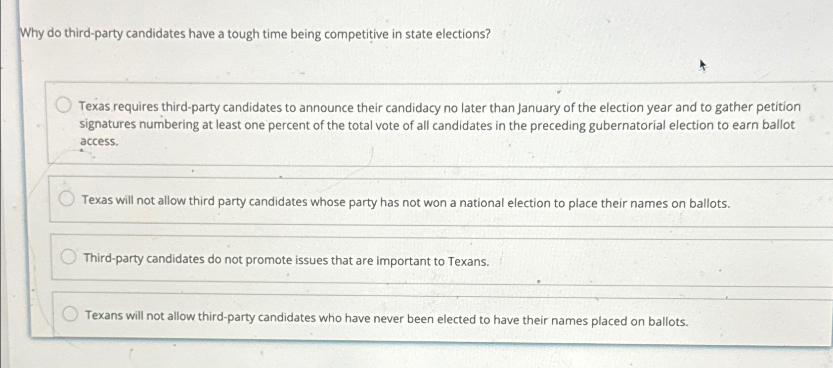  Why do third-party candidates have a tough time being competitive in