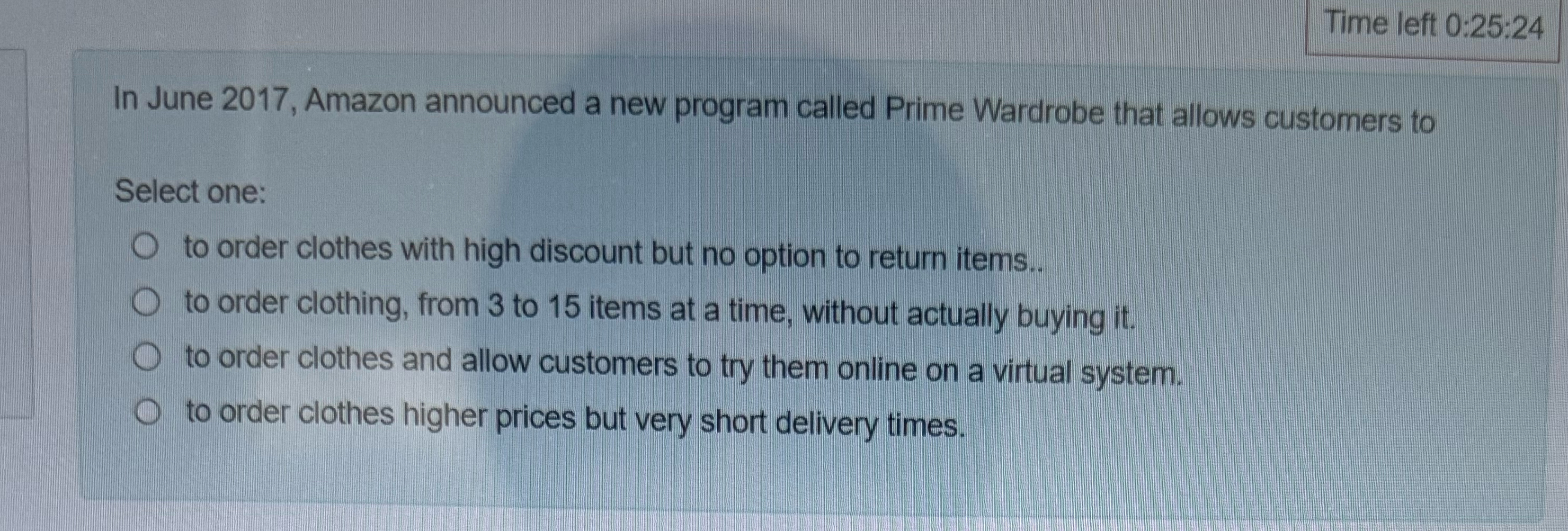  Time left 0:25:24 In June 2017, Amazon announced a new program