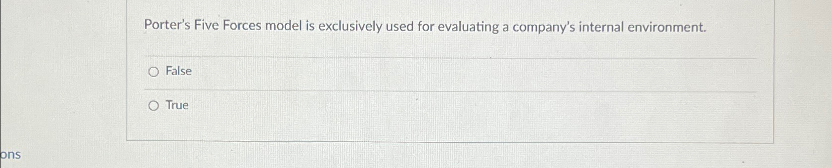  Porter's Five Forces model is exclusively used for evaluating a company's