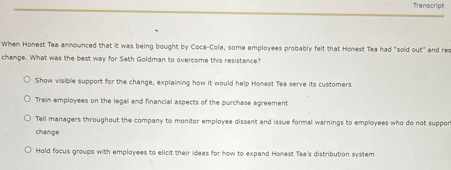  Transcript When Honest Tea announced that it was being bought by