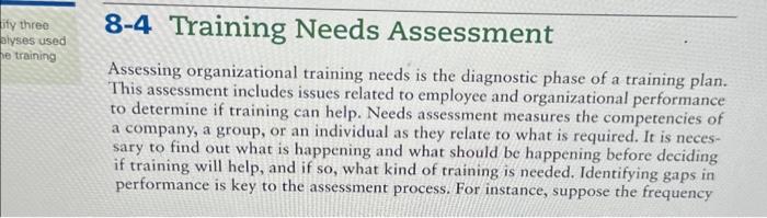 2) Before any training is developed, a training needs assessment must