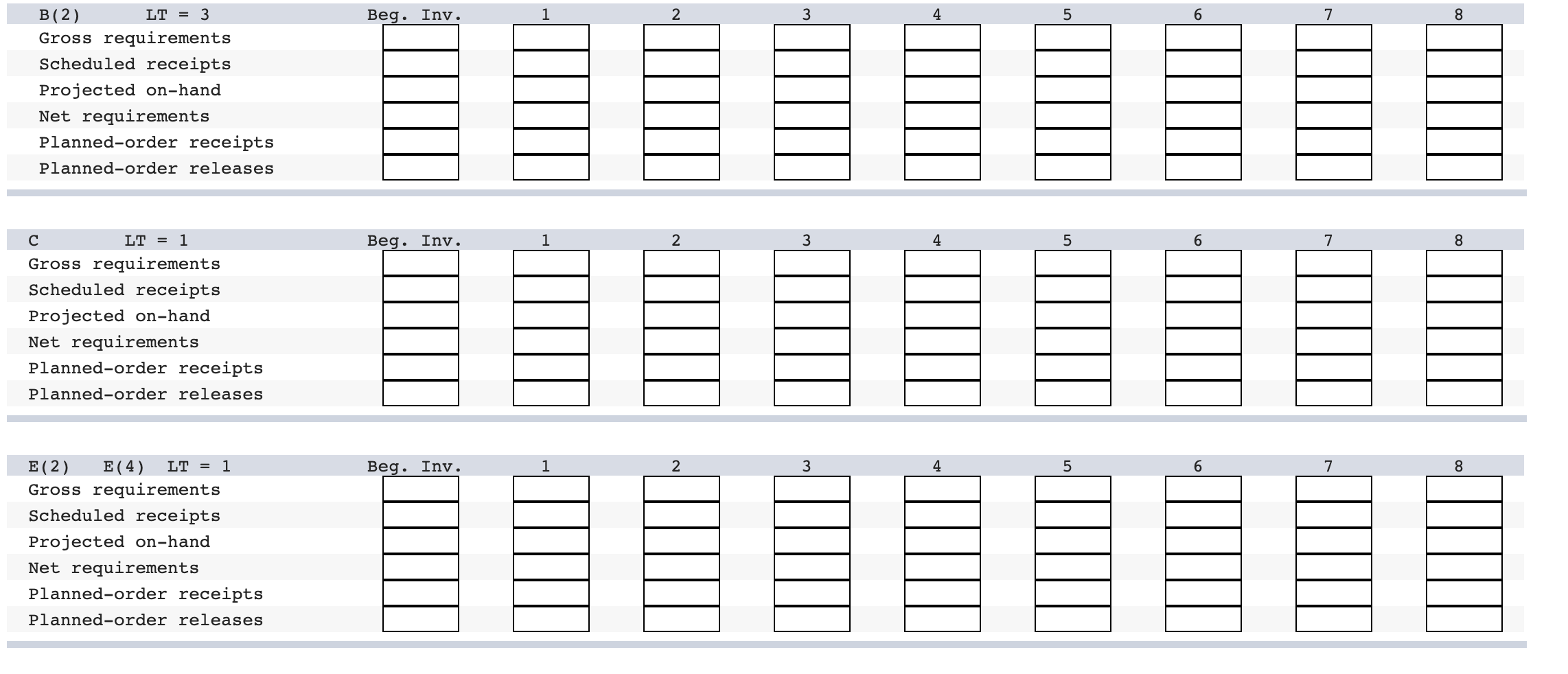 as well. Develop the material requirements plan for component H of the