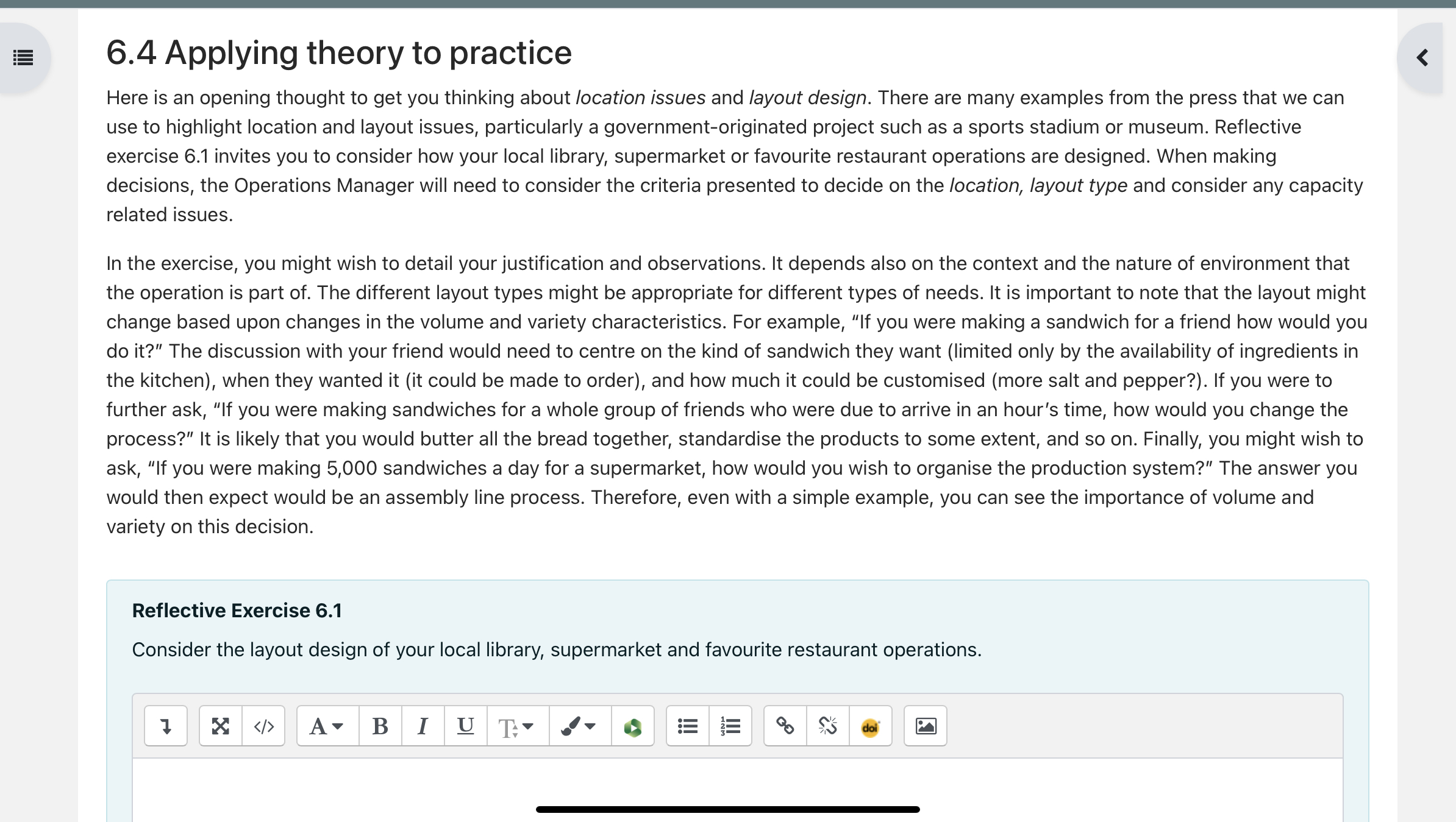  6.4 Applying theory to practice Here is an opening thought to