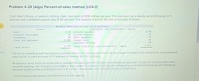  Probiem 4.29(Aigo) Percent-ef-soles method [LO4-3] "Thes rciudes fred esiets, sarce the