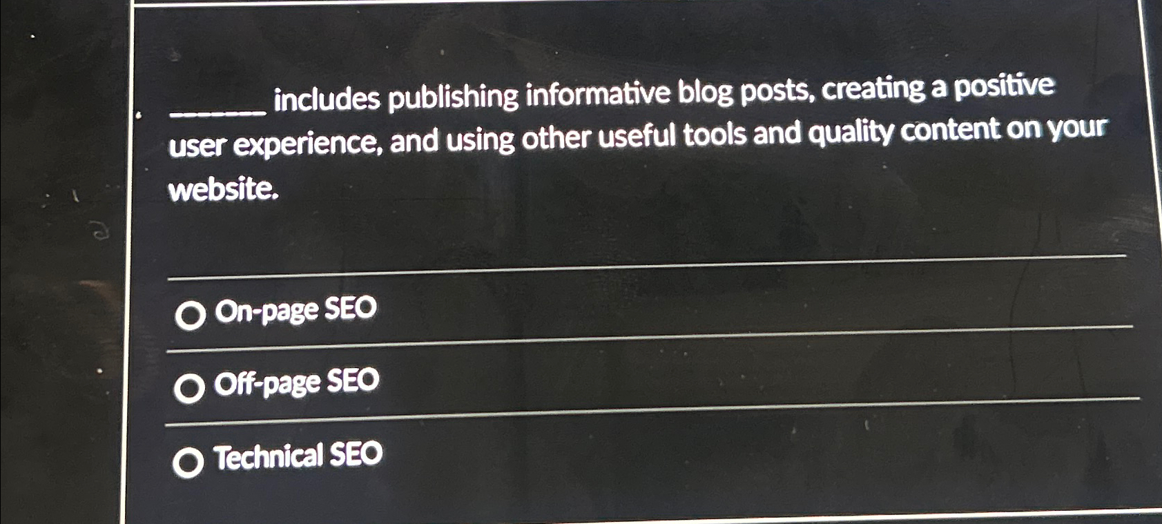  includes publishing informative blog posts, creating a positive user experience, and