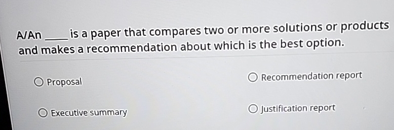  A/An is a paper that compares two or more solutions or