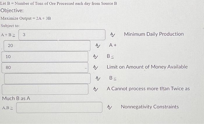 ore, source A and source B. In order to keep his plant